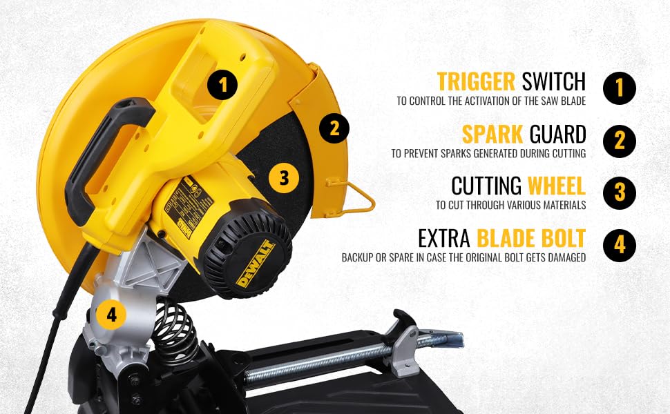 DEWALT D28870 2200 Watt 355mm Heavy Duty Chop Saw with wheel included, Corded Electric