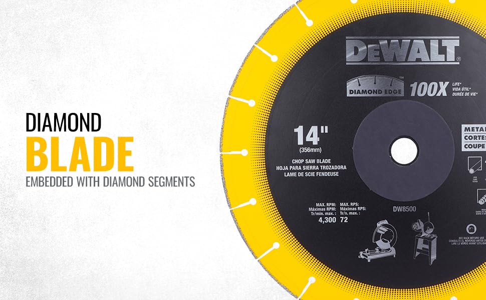 DEWALT DW8500 14-Inch (355mmx4.00mm) Diamond Edge Chopsaw Blade-100x Life v/s Standard Blades