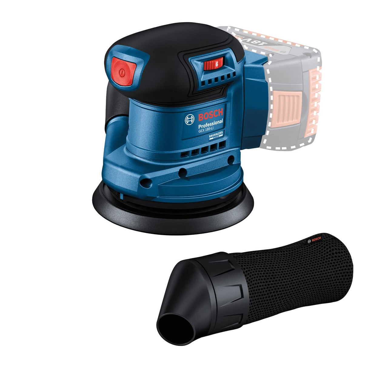 Bosch GEX 185-LI PROFESSIONAL Cordless Random Orbit Sander with Dust Bag 18.0 V (Solo)