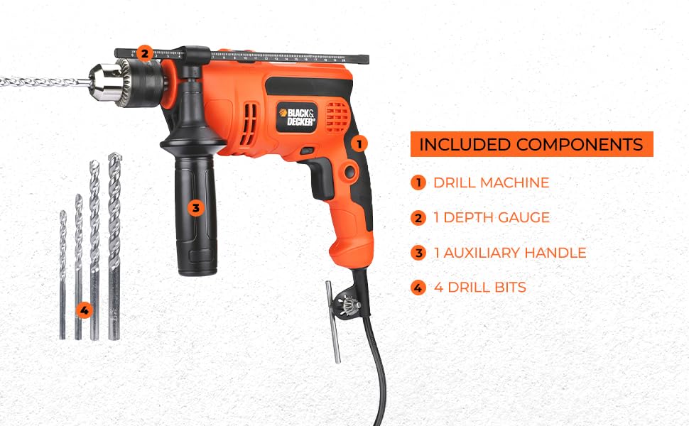 BLACK+DECKER KR5010 550W 10mm Single Speed Hammer Drill/Driver(orange)