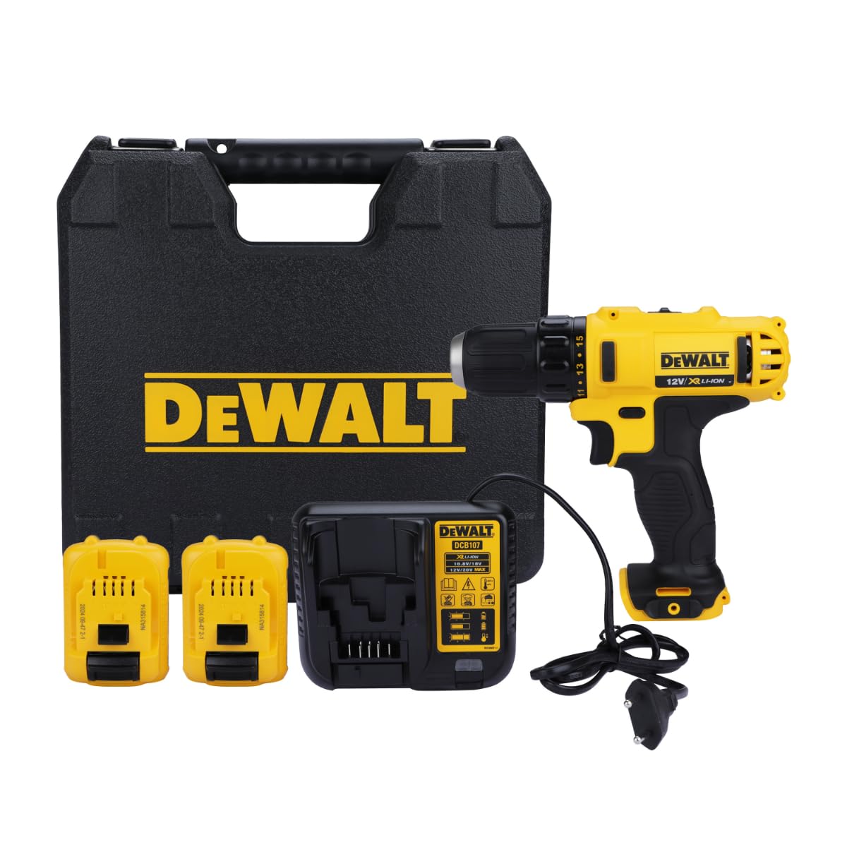 DEWALT DCD710D2-IN 12V Max 10mm Lithium-Ion Cordless Drill With 2 AH Capacity x 2 Batteries Included, Yellow and Black