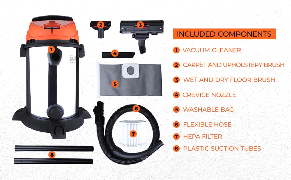 BLACK+DECKER WDBDS30 High Suction Wet & Dry Stainless Steel Vacuum Cleaner & Blower With HEPA Filter & Reusable Dustbag