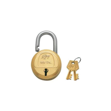 Brass padlock with a key on a white background