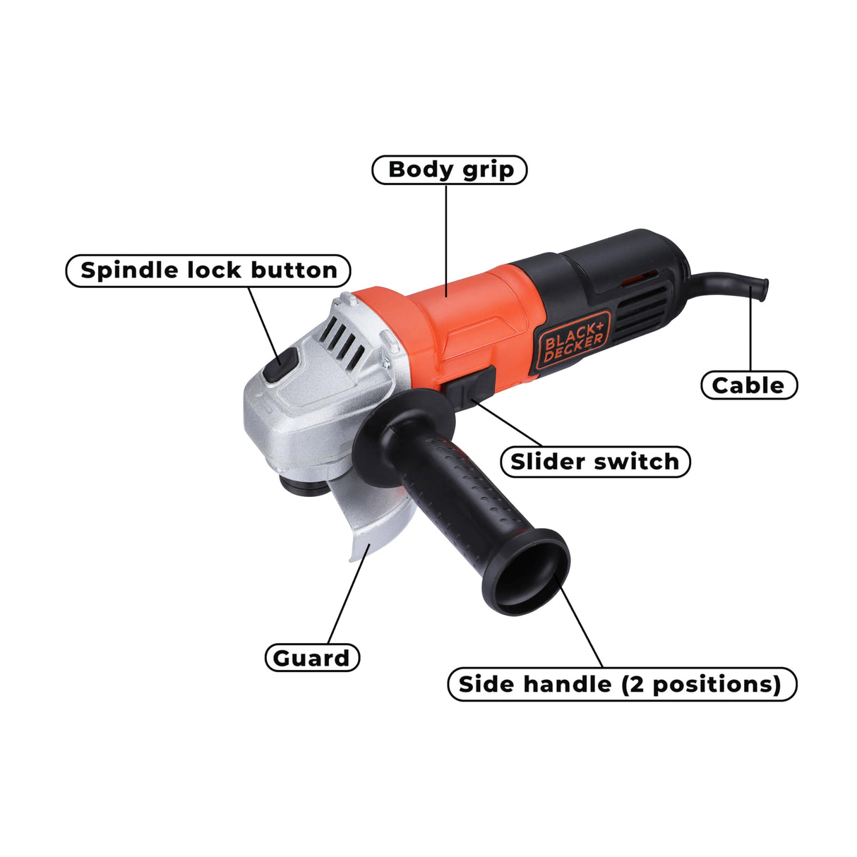 BLACK+DECKER G650-IN, 650W 4''/100mm Angle Grinder (Corded) for Grinding, Polishing and Cutting with Spindle Lock and Slide switch