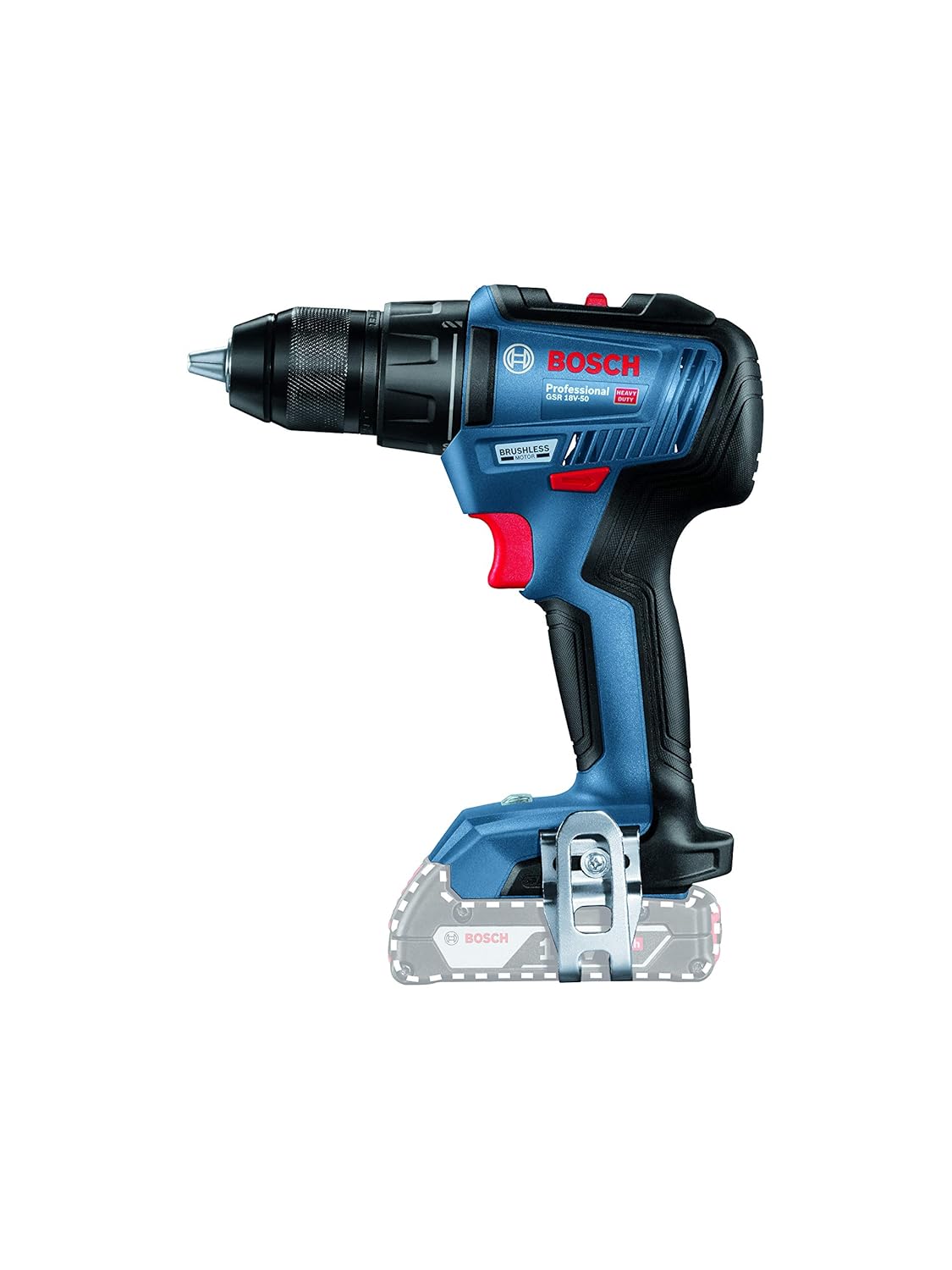 Bosch GSR 18V-50 Professional Heavy-Duty Cordless Drill/Driver with Brushless Motor, Metal Chuck