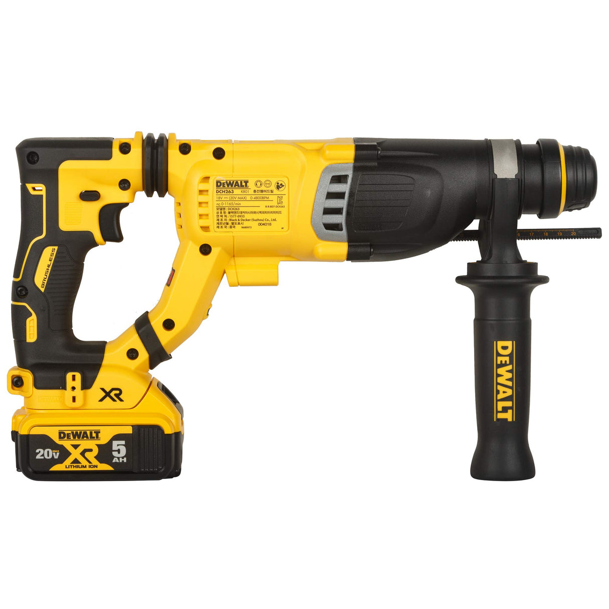 DEWALT DCH263P2 28mm 18V XR Li-ion D-Handle SDS Plus Cordless Rotary Hammer with Brushless Motor w 2x5.0Ah Batteries Included-Perform and Protect Shield