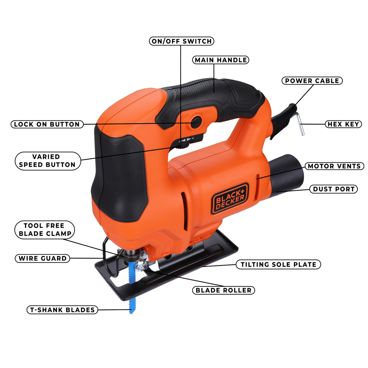 BLACK+DECKER BES603-IN 400W 240 V, 3000 RPM corded variable speed jigsaw to Cut High Density Materials, For Home, DIY & Professional Use