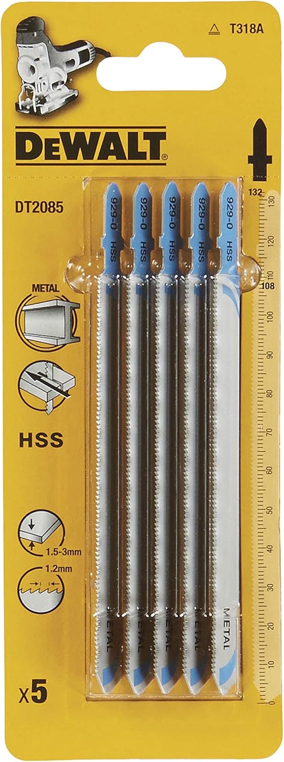 Dewalt DT2085-QZ Metal Cutting Jigsaw Blades, HSS, 132 mm (Pack of 5)