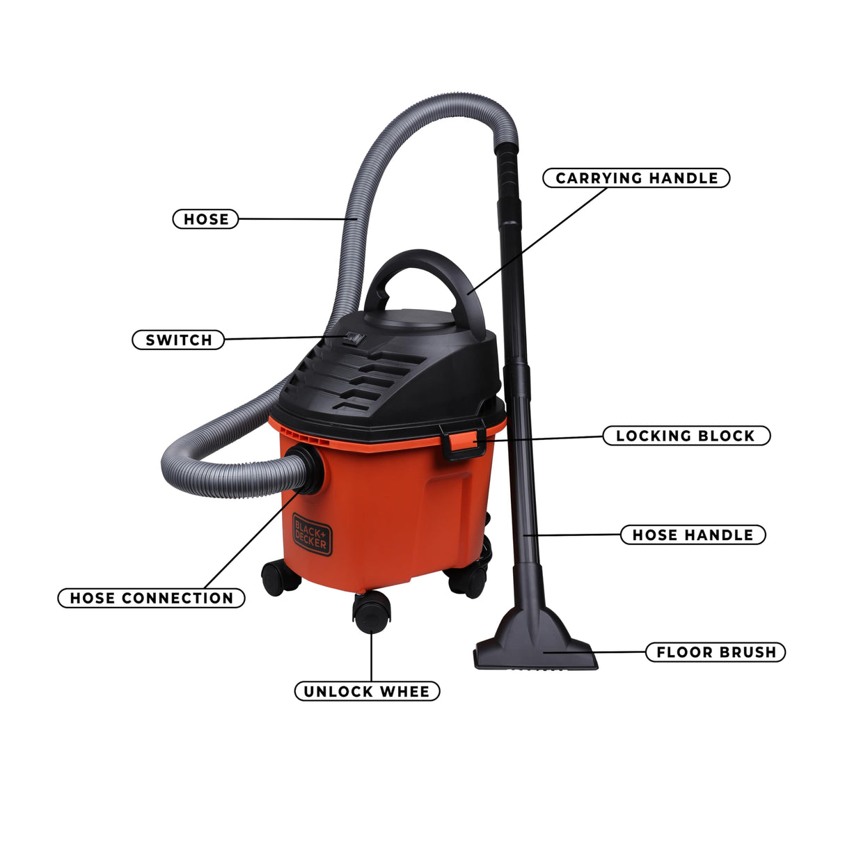 BLACK+DECKER BDWD08-B1 Wet and Dry Vacuum Cleaner with Cannister Body, 1000 W, Powerful Suction, 8L Capacity, 220V Vacuum Cleaner for Home Use