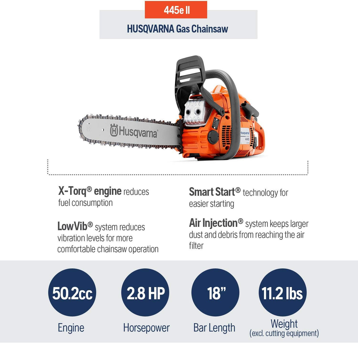 Husqvarna 18 Inch 445E II Gas Chainsaw