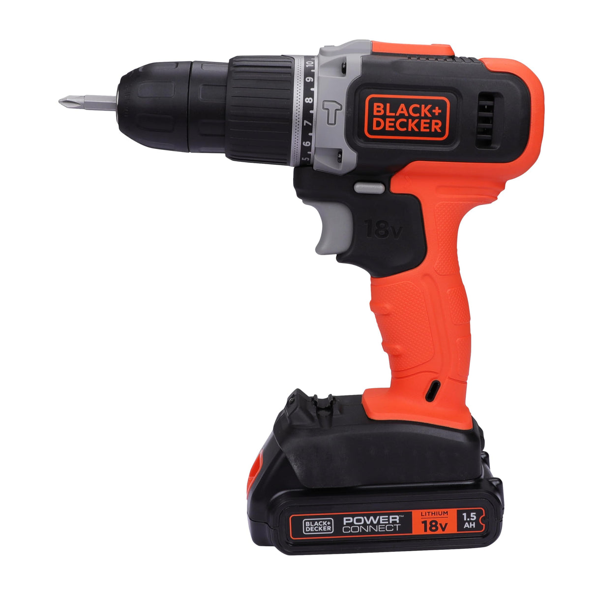 BLACK+DECKER Bcd003C1 18V 10Mm Cordless Variable Speed Hammer Drill Machine With 1X1.5Ah Li-Ion Battery & Led Backlight For Home & Diy Use,1 Year Warranty,Orange&Black