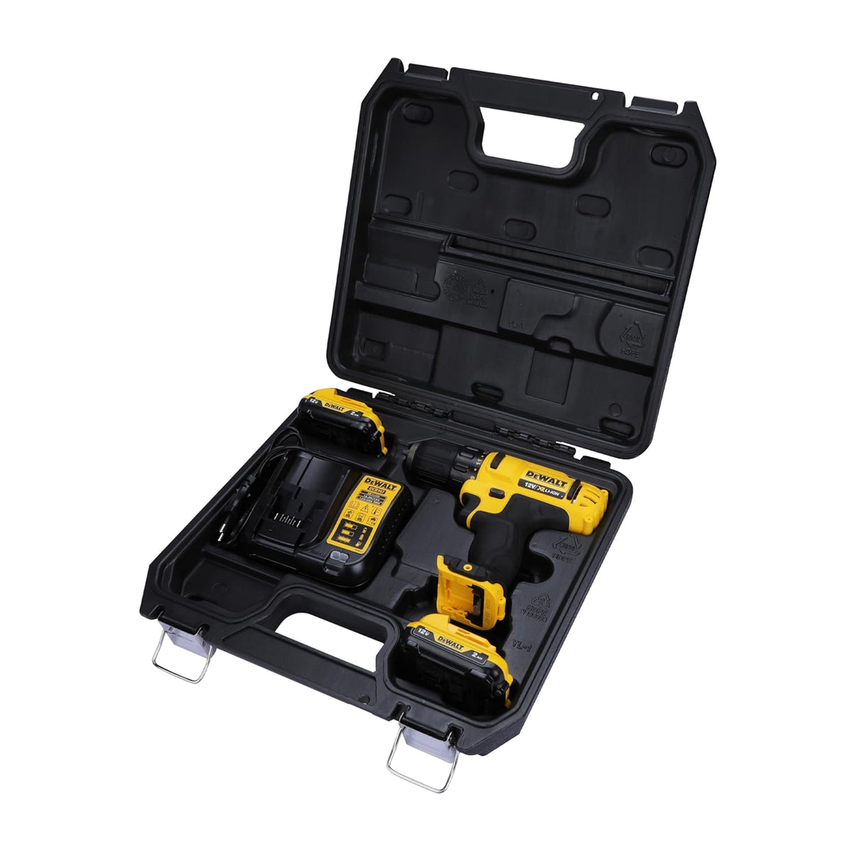 DEWALT DCD710D2-IN 12V Max 10mm Lithium-Ion Cordless Drill With 2 AH Capacity x 2 Batteries Included, Yellow and Black