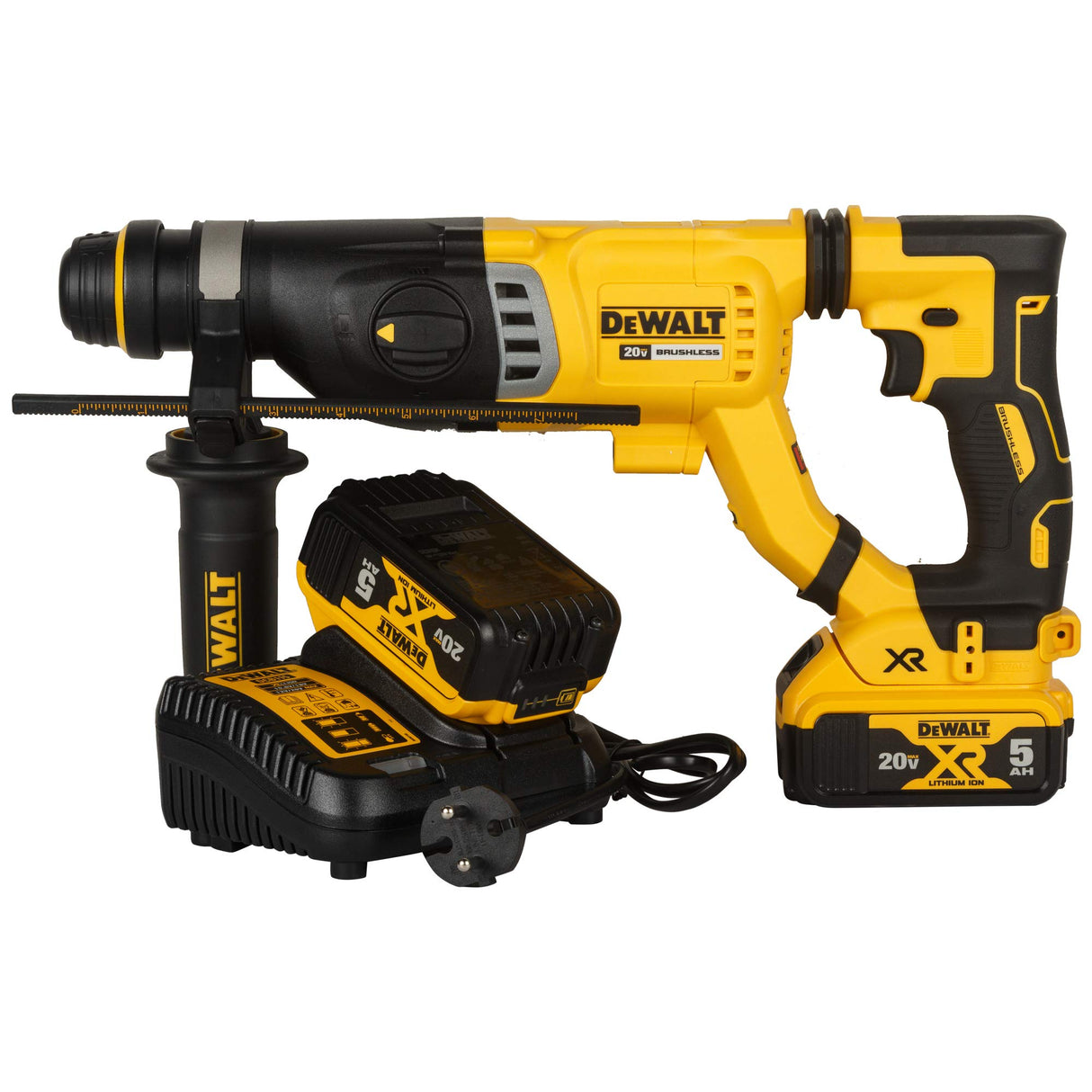 DEWALT DCH263P2 28mm 18V XR Li-ion D-Handle SDS Plus Cordless Rotary Hammer with Brushless Motor w 2x5.0Ah Batteries Included-Perform and Protect Shield