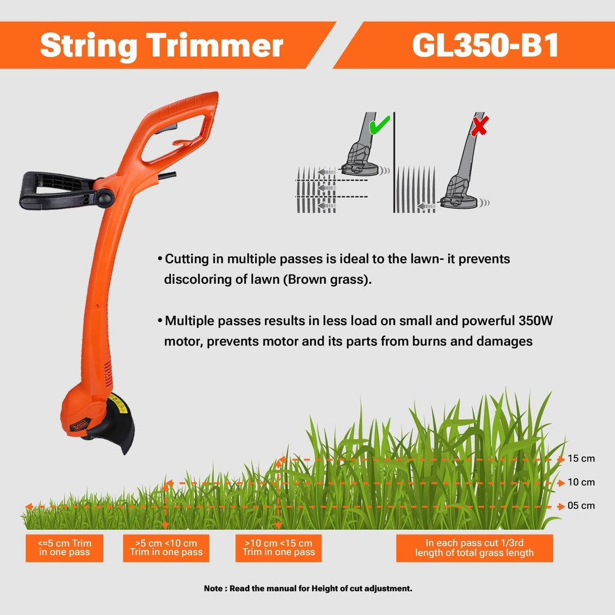 BLACK+DECKER GL350L String Trimmer 13000 RPM, Dual Handed String Trimmer+ 1 Year Manufacturer Warranty