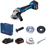 Bosch GWS 18V-10 Heavy Duty Cordless Angle Grinder, Brushless Motor, KickBack Control + 2 x battery GBA 18V 5.0Ah, Charger GAL 18V-40 & Accessories