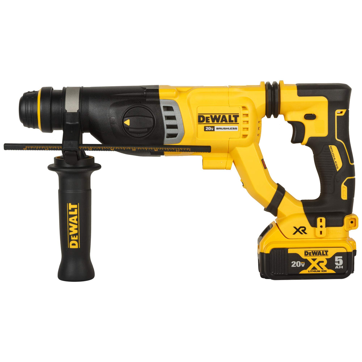 DEWALT DCH263P2 28mm 18V XR Li-ion D-Handle SDS Plus Cordless Rotary Hammer with Brushless Motor w 2x5.0Ah Batteries Included-Perform and Protect Shield