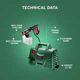 BOSCH Easy Aquatak 100 | 1100-watt Motor | Max Pressure- 100 Bar | High Pressure Washer with Double Filtration | 360° Gun, Self-Priming | Flow Rates up to 270 l/h | 3.1 Kg