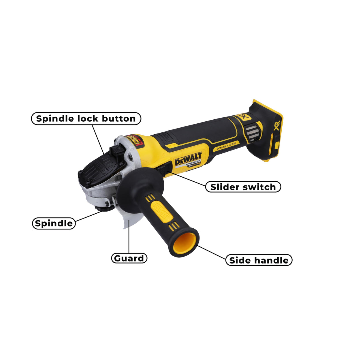 DEWALT DCG405N-B1 18V 100mm Cordless Brushless Slide MAG Kit, Yellow (Bare Tool)