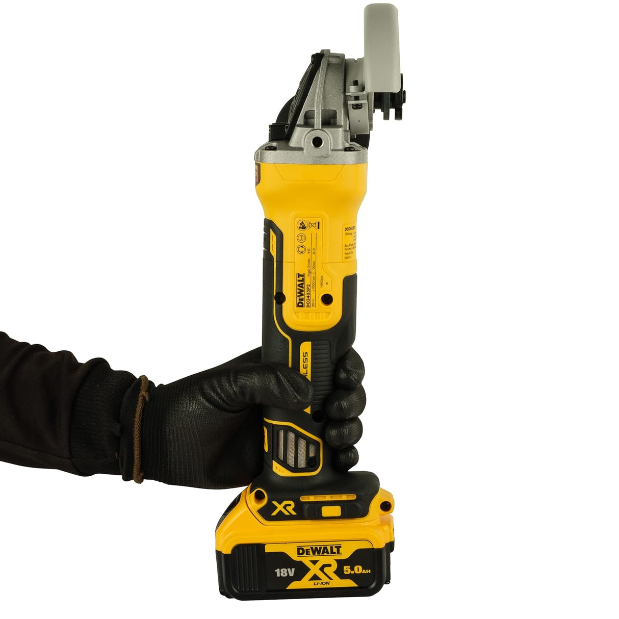 DEWALT DCG405P2-IN 18V 100mm Cordless Brushless Slide MAG Kit with 2x5.0Ah Li-ion batteries, Yellow