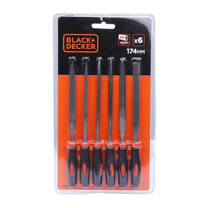 Black+Decker 6 Pcs 174 mm / 7 inch Steel Needle Files Set