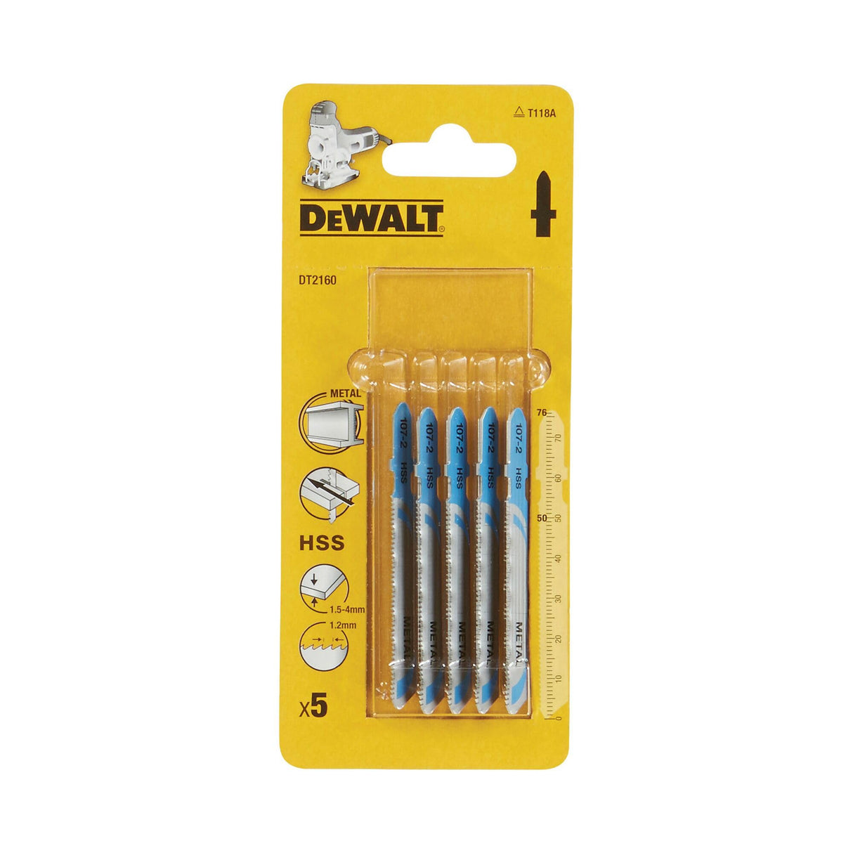 DEWALT DT2160-QZ 76x50mm Jigsaw High Speed Steel Blades for Metal (Pack of 5)