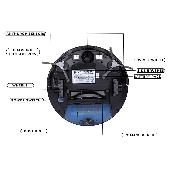 Black+Decker BRVA425B10-IN Alexa & Google Enabled Multi-Utility Robotic Vacuum Cleaner with 2xAAA Batteries | 2000 pa Strong Suction Power I 120 Min Runtime | Smart App & Voice Enabled I White