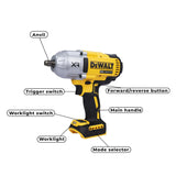 DEWALT DCF900N-B1 1/2'' 20V Max Li-ion Reversible Cordless Brushless Compact Impact Wrench, 1898 Nm Torque with LED Ring Lighting (Bare Tool)