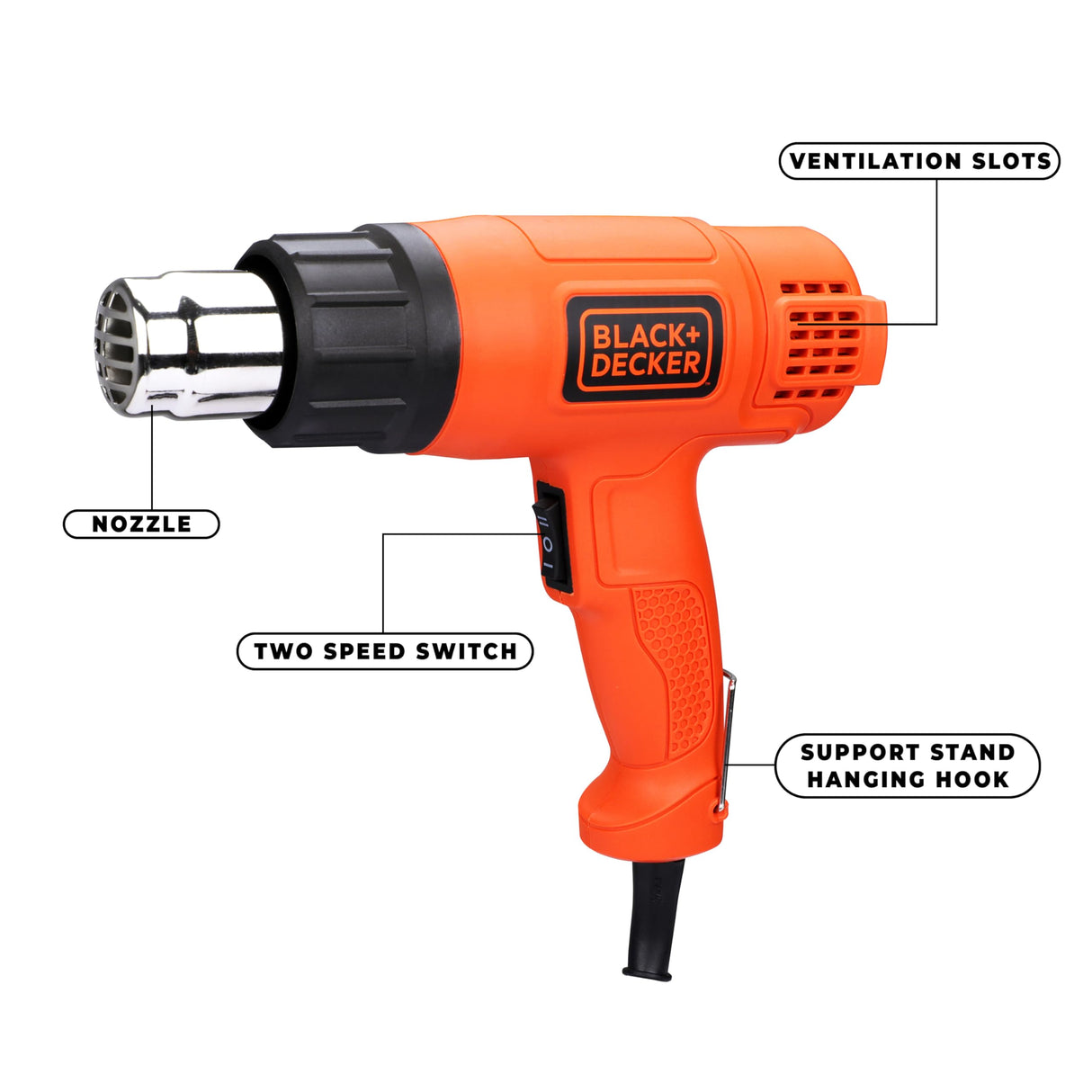 BLACK+DECKER Kx1800 Dual Temperature High Speed Heat Gun For Removing & Drying Paint Coats,Remelting Adhesives & Shrink Wrapping,1800 Watts Corded Electric (Orange&Black)