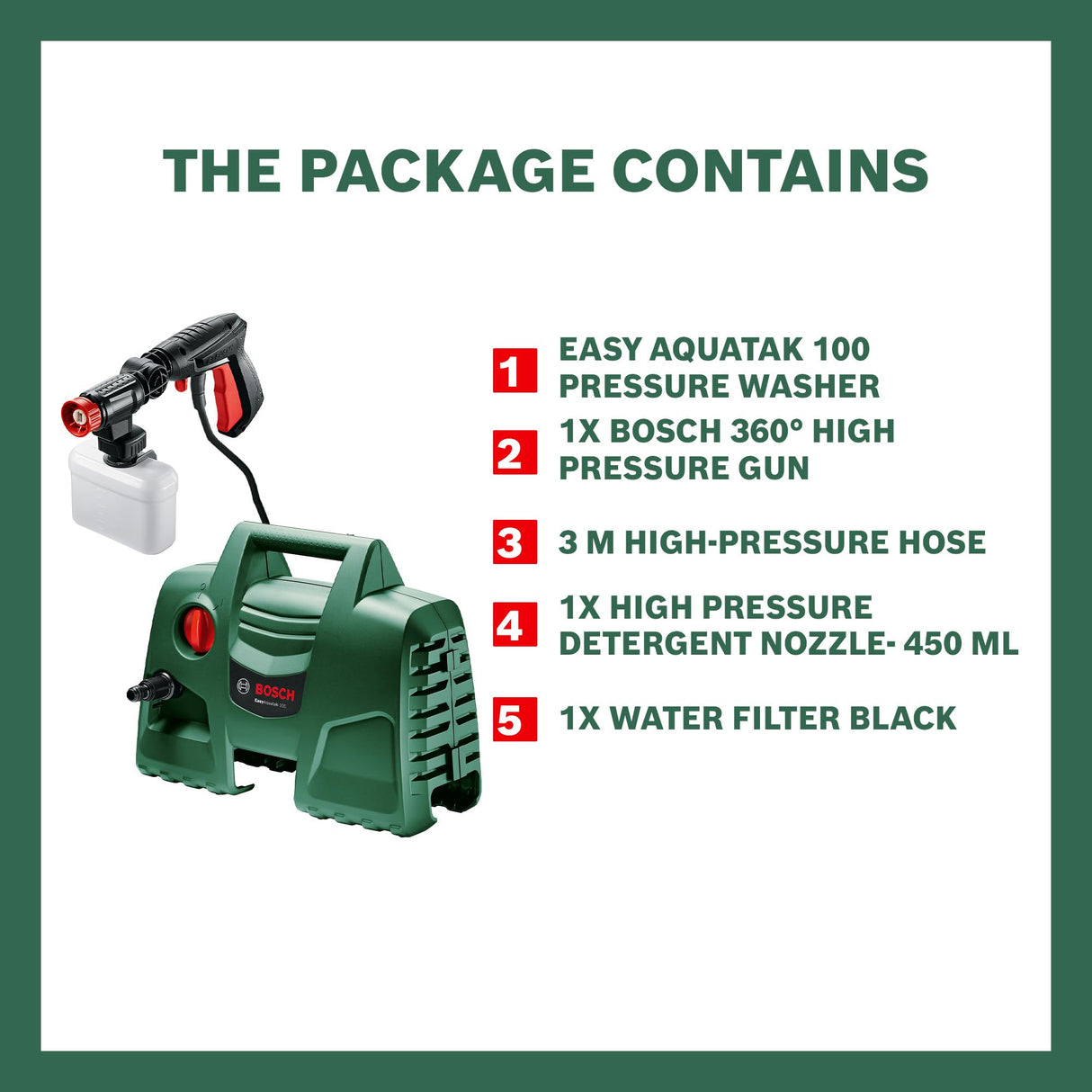 BOSCH Easy Aquatak 100 | 1100-watt Motor | Max Pressure- 100 Bar | High Pressure Washer with Double Filtration | 360° Gun, Self-Priming | Flow Rates up to 270 l/h | 3.1 Kg