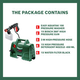BOSCH Easy Aquatak 100 | 1100-watt Motor | Max Pressure- 100 Bar | High Pressure Washer with Double Filtration | 360° Gun, Self-Priming | Flow Rates up to 270 l/h | 3.1 Kg