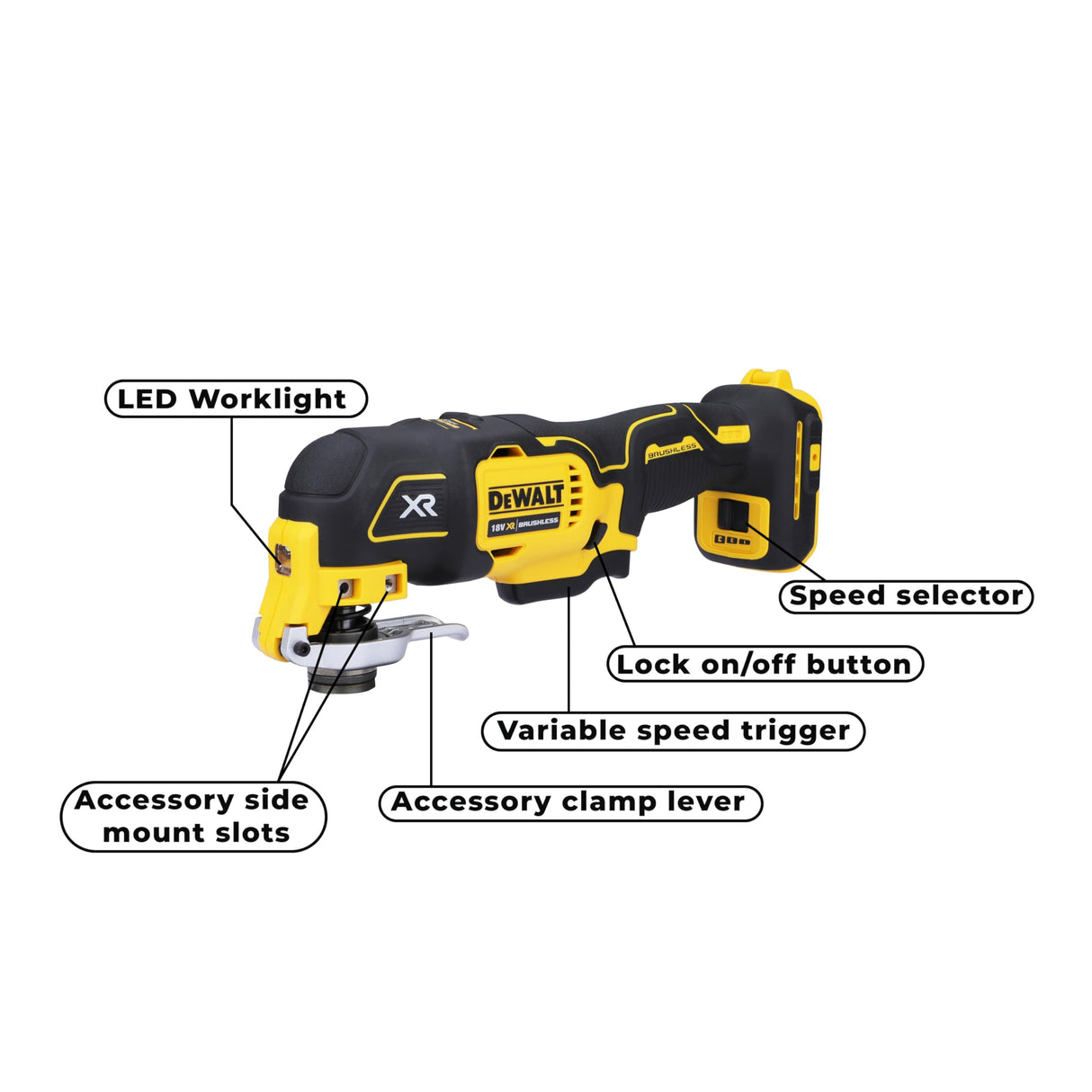 DEWALT DCS356N-XJ 18V Li-ion XR Cordless Brushless Oscillating Multi-Tool with 29pc accessory set (Bare Tool)