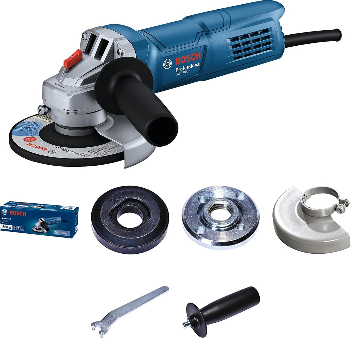 BOSCH Professional GWS 800 with 2 Cutting Wheels & 1 Grinding Wheel Corded Electric Angle Grinder with 1 Year Warranty