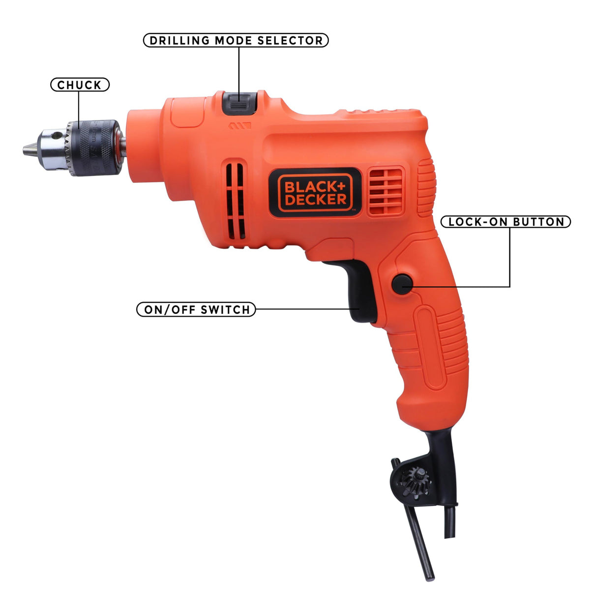 BLACK+DECKER KR5010 550W 10mm Single Speed Hammer Drill/Driver(orange)