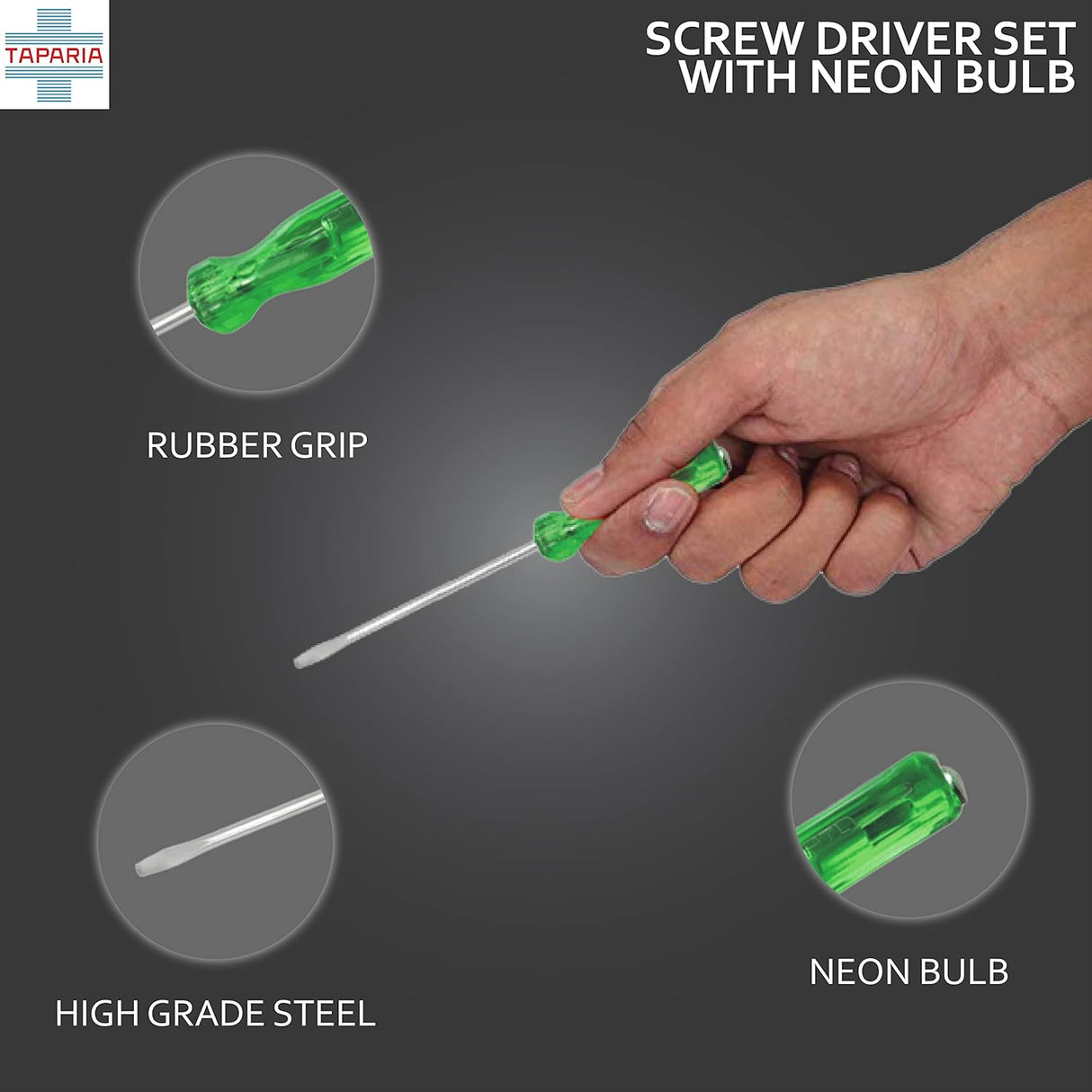 Taparia 812 Neon Bulb Screwdriver Set Silver/Green