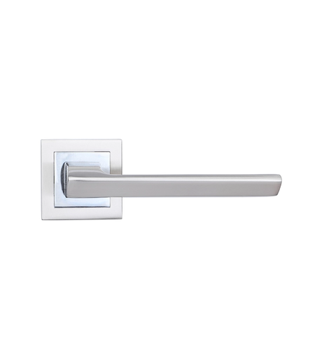 Modern door handle with square rose on a white background