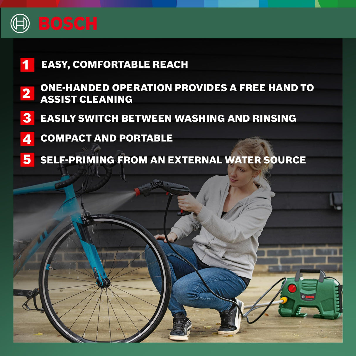 BOSCH Easy Aquatak 100 | 1100-watt Motor | Max Pressure- 100 Bar | High Pressure Washer with Double Filtration | 360° Gun, Self-Priming | Flow Rates up to 270 l/h | 3.1 Kg