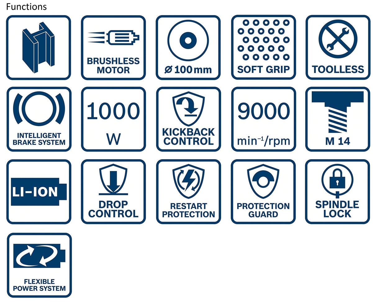 Bosch GWS 18V-10 Heavy Duty Cordless Angle Grinder, Brushless Motor, KickBack Control + 2 x battery GBA 18V 5.0Ah, Charger GAL 18V-40 & Accessories