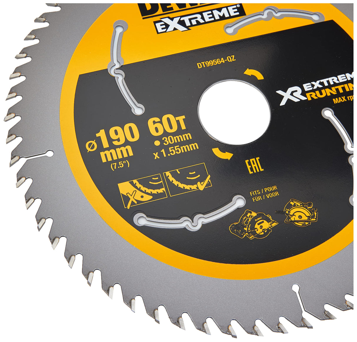 Dewalt DT99564-QZ-XR Extreme RUNTIME 190mm x 30mm 60D Portable Circular Saw Blades