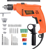 BLACK+DECKER HD555K50 550W 13mm Corded Variable Speed Reversible Impact Drill Machine Kit for Home & DIY Use