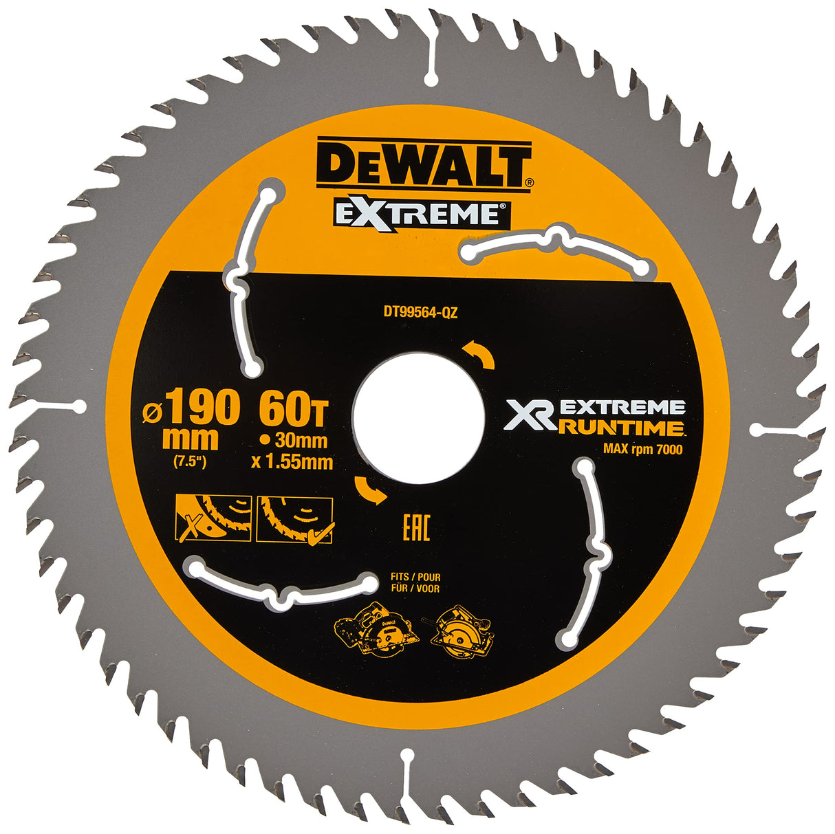 Dewalt DT99564-QZ-XR Extreme RUNTIME 190mm x 30mm 60D Portable Circular Saw Blades