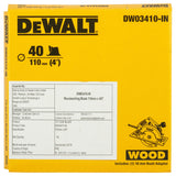 DEWALT DW03410 110mm 40T TCT Circular Saw Blade for cutting MDF Plywood and Laminated Wood