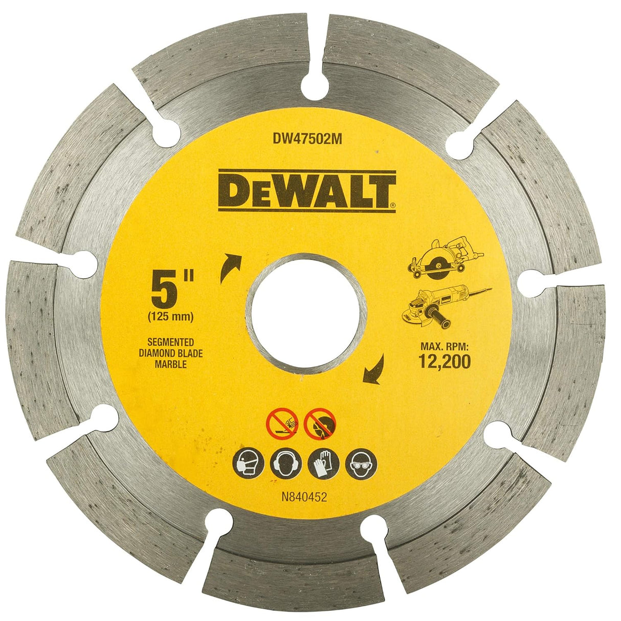 DEWALT DW47502M-IN 5" 125mm Marble Cutting Blades (Black & Yellow)