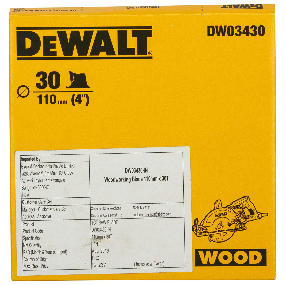 DEWALT DW03430 4'' 30T TCT Woodworking Saw Blade- for MDFParticle boards Laminated boards