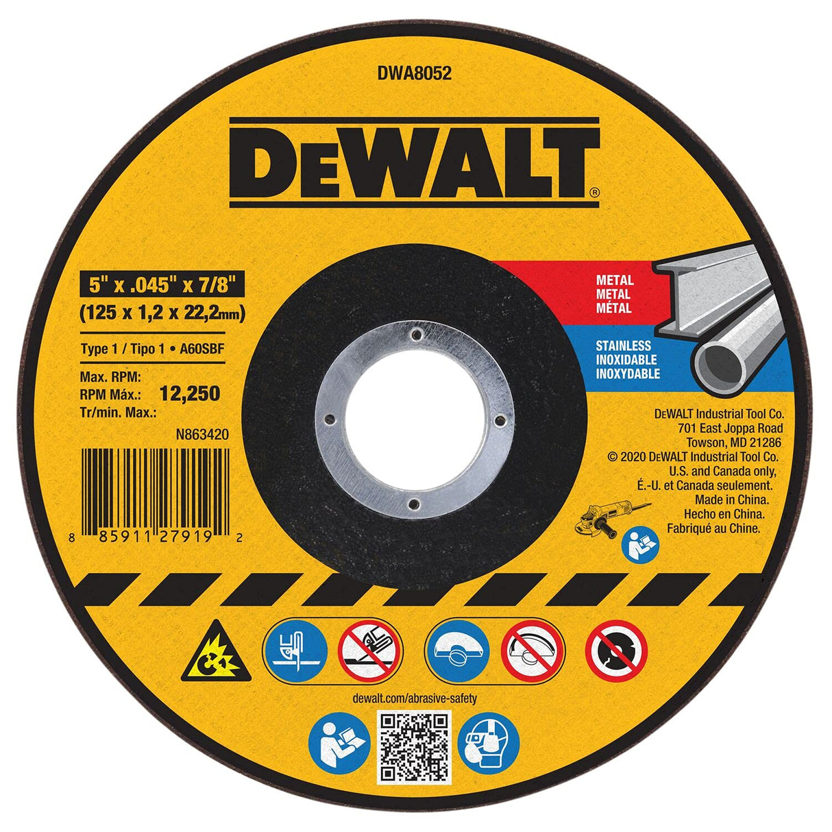 DEWALT DWA8052 125 mm x 1.6 mm x 22.2 mm Metal Cutting Wheel (25 pieces box)