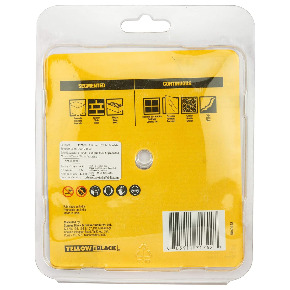 DEWALT DW47402M-IN 4''/110 mm Segmented Diamond Marble Cutting Blade