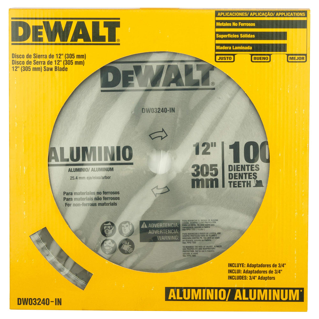 DEWALT DW03240 12" 305mm 100T Circular Saw Blade for Cutting Aluminium