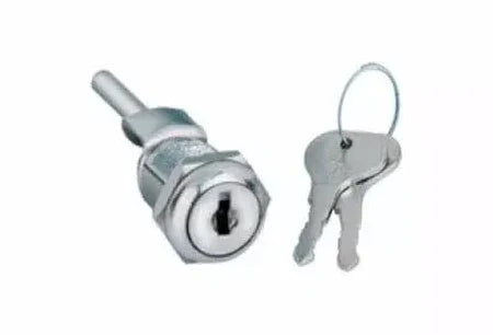 Metal lock and two keys on a white background
