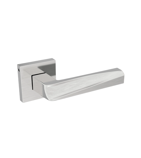 Silver door handle on a white background