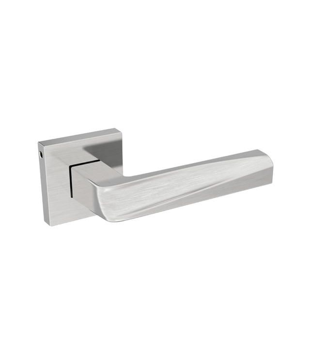 Silver door handle on a white background