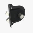 Black door lock mechanism on a white background